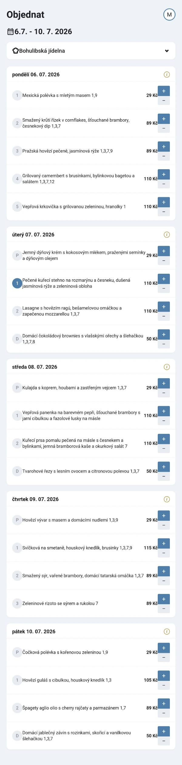 Mobilní aplikace Lunchdrive – objednávání obědů na celý týden